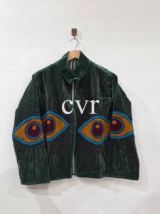 Manteau Bohème en Velours Vert avec Yeux Brodés, Col Mandarin, Manches Trois-Quarts, Vêtement d'Automne pour Adultes - Product Image 1