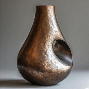 RoyalBloom Vase en cuivre fabriqué à la main dans une finition vieillie Vase de sol en métal avec motif floral en relief Décoration d'intérieur Déclaration d'accent - Product Image 1
