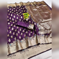 Sari en soie Banarasi pure avec broderie Zari, pallu riche et lourd, idéal pour les fêtes estivales, mariages, protection solaire indienne, séchage rapide