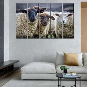 Elegante lienzo con estampado artístico de ovejas: decoración moderna para oficina y arte campestre, 5P: estirado sobre lienzo - Product Image 1