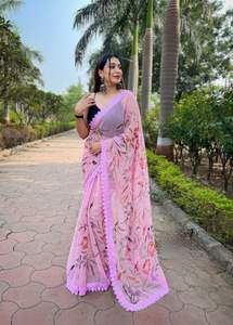 El último diseñador Faux Georgette Hand Print Work Saree de Fab Zone - Product Image 2