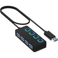 Hub USB 3.0 de 4 Puertos con Velocidad de 5Gbps, Interruptores LED, Diseño Ultrafino, Cable de Extensión, Compatible con Mac/PC