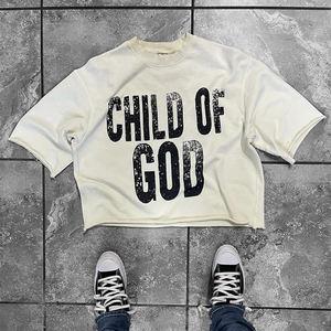 Alta calidad cuello redondo Oversize algodón liso serigrafiado Vintage gráfico 2024 recortado Boxy camiseta de secado rápido hombres diseño camisa - Product Image 2