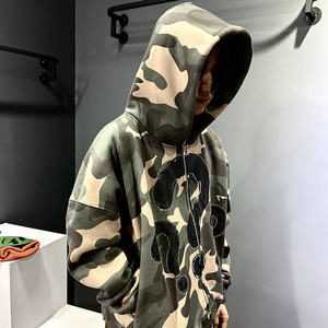 Sudadera con Capucha de Algodón para Hombre, Personalizable con Logotipo, Pedrería, Serigrafía, Cierre de Cremallera, Hombros Caídos, Estilo Vintage de Invierno - Product Image 3