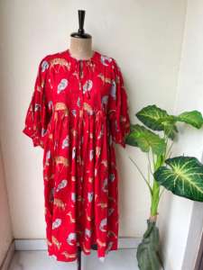 Floral Cotton Midi <b>Dress</b> Boho <b>Wedding</b> Beach <b>Dress</b> <b>Pregnancy</b> Friendly Handmade Summer Maxi Outfit Pure Cotton Bathrobe Gift Idea - Product Image 2