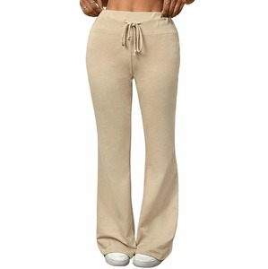 Pantalones de chándal de pierna ancha sin costuras para mujer, pantalones de chándal con acabado liso y logotipo personalizado, comodidad al por mayor - Product Image 1