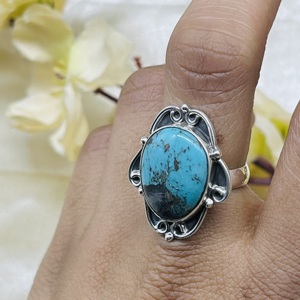 925 Sterling Silver Bohemia Wedding <b>Ring</b> Vintage Handmade Designer <b>Ring</b> with Natural Stone Handcrafted Natural <b>Turquoise</b> <b>Ring</b> - Product Image 2