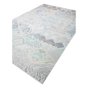 Tapis géométrique rectangulaire en laine et soie de bambou noué à la main Manchaha Ivory pour salon et couloir - Les-1850 - Product Image 2