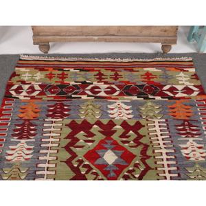 Alfombra Turca Vintage de 4.4x5.2 pies (134x159 cm), Alfombra de Lana Roja Kilim - Product Image 3