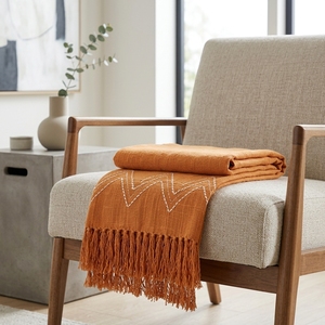 Manta Decorativa Larga y Ligera de Tela Suave Tejida Naranja, Textil para el Hogar, Bufandas para Bebés, Chales, Cubrecama para Sofá - Product Image 4