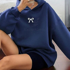 Logo personnalisé Sweats à capuche respirants avec nœud à l'épaule prix de gros Sweats à capuche avec nœud à l'épaule pour femmes - Product Image 3