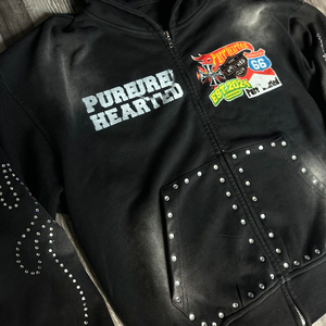 Premium Haute Qualité Hommes Acide Lavé Surdimensionné Hoodies Pierre Lavé Strass Vintage Streetwear Zipper Hoodies OEM Service - Product Image 5