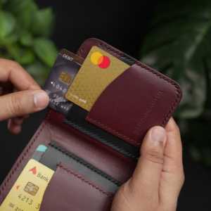 NO.86 กระเป๋าสตางค์หนังพับแนวตั้งพร้อมระบบป้องกัน RFID (สีดำโอเชียนและสีแดงเบอร์กันดีสำหรับผู้ชาย) - Product Image 2