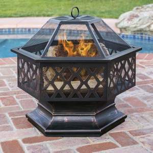 Traditional cast iron <b>fire</b> pit outdoor rustic style with steel <b>poker</b> durable bowl for garden evening relaxation - Product Image 5