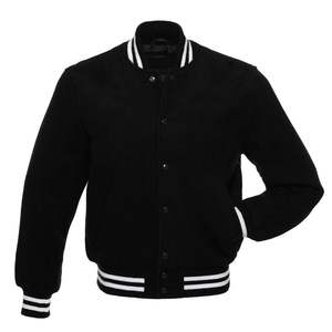 Vente en gros 2025 dernier design blouson aviateur en laine pour hommes veste universitaire noire avec bordure en cuir confortable OEM de haute qualité - Product Image 6