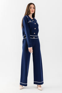 Cárdigan detallado con botones de alta calidad y cuello Polo para mujer, suéter y pantalones, conjunto de prendas de punto indispensable para DailyandOffice - Product Image 3