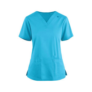 Conjunto de uniformes médicos unisex de mezcla de algodón lavable, antiarrugas, de tela suave tipo denim, tipo bata de laboratorio, para uso hospitalario, con detección de agujas - Product Image 1