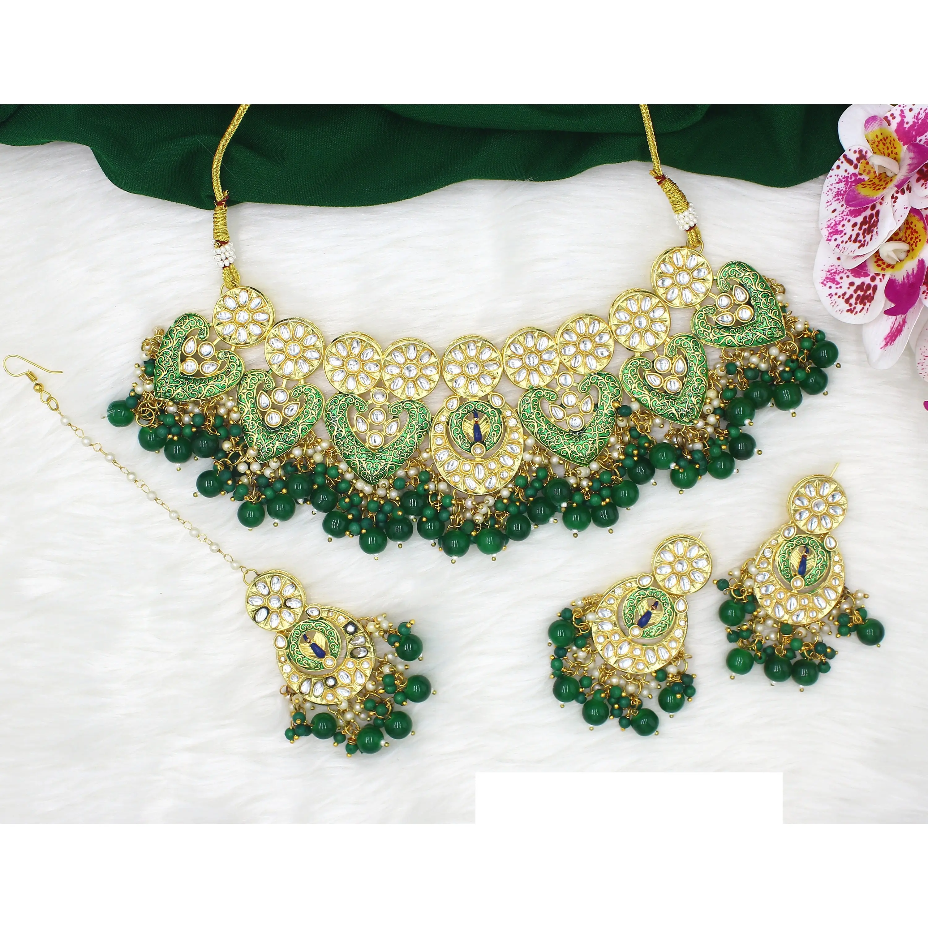 Indische Braut Kundan Schmuck Set Kundan Set im niedrigsten Preis Dubai Schmuck Set Designer Halskette mit Ohrringen