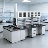 Meuble de laboratoire central pour hôpital et école, îlot de travail pour tests chimiques, surface en acier, design moderne, usage commercial