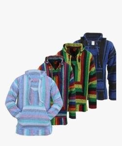 Sudadera con Capucha Tejida a Rayas para Hombre, Estilo Mexicano de Invierno, Cuello de Doble Capa, Ecológica, 360g Poliéster/Algodón, Secado Rápido, Transpirable, Bordada - Product Image 1