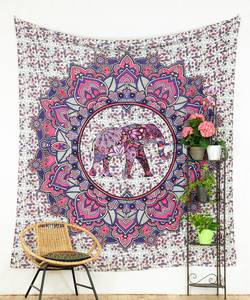 การตกแต่งดอกบัวฮิปปี้อินเดียผ้าคลุมเตียงที่ถูกบีบอัดมันดาลาพรมแขวนผนังผ้าห่มลายช้างโบฮีเมียนผ้าปูที่นอนลายดอกไม้บ้าน - Product Image 1