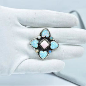 Pink <b>Conch</b> and Opal Sterling Silver Statement <b>Ring</b> for Women - Product Image 1