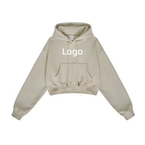 Venta caliente de moda 100% algodón liso mujeres recortadas sudaderas con capucha Crop Sweater Hoodie Boxy Cropped mujeres sudaderas con capucha - Product Image 3