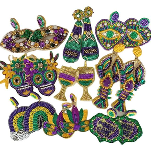 Pendientes de Mardi Gras de Luciana, hermosos pendientes bordados a mano con cuentas, diseño mixto, joyería elegante, pendientes de Mardi Gras para mujeres y niñas - Product Image 1