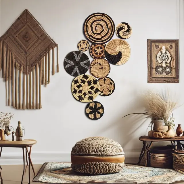 Top prodotti di tendenza materiale naturale Boho decorazione murale di fanerogame di mare cesti appesi decorazione della casa per il tuo spazio di casa