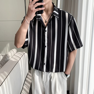 Camisas a rayas de verano para hombres, camisas abotonadas, camisa de manga corta para hombre, camisa vertical de talla grande transpirable - Product Image 5