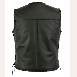 Gilets décontractés pour hommes en cuir véritable fabriqués en noir, style poche, style classique, gilets en cuir - Product Image 2