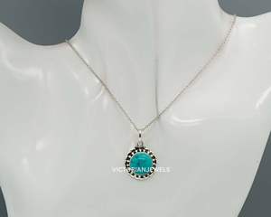 925 pendentif fin en argent sterling massif et breloques décembre pierre de naissance bleu turquoise style fleur avec réglage de lunette - Product Image 5