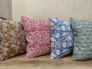 Housse de coussin 100% coton slub, véritable impression à la main, pistache, beige, feuilles, usage domestique, 45x45cm, antibactérien - Product Image 6