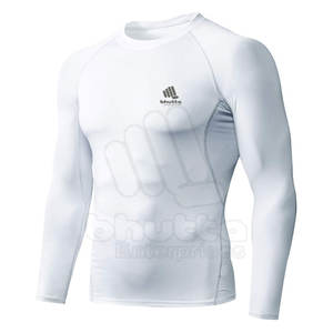 Full <b>White</b> Breathable Plain Color MMA <b>Men's</b> Rash Guard with UPF50+ Quick Dry <b>Long</b> <b>Sleeve</b> - Product Image 4