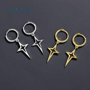 Pendientes colgantes de estrella de cuatro puntas chapados en oro de 18 quilates de plata de ley 925 hechos a mano, joyería de boda estilo Hip Hop para hombre, moissanita - Product Image 6