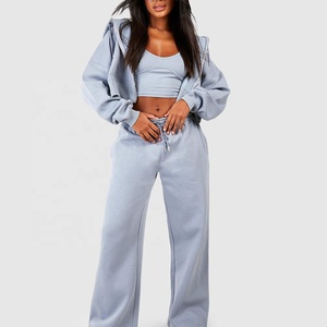 Sudadera con capucha y pantalón de gimnasio de peso pesado para mujer, Top corto de algodón grueso, chándal de gran tamaño a la moda - Product Image 5