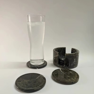 Ensemble de 6 sous-verres en marbre faits à la main, zèbre, onyx noir, pierre naturelle élégante, sous-verres de table - Product Image 1