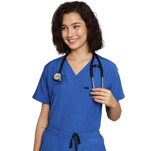 2025 conjuntos de uniformes de enfermería para mujeres de diseño personalizado uniforme de dos piezas con mangas cortas y cuello alto hecho de lona - Product Image 2