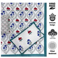 Bloc à main de qualité supérieure imprimé 100% coton 200TC 3 pièces Jaipuri Floral doux élastique drap-housse ensemble 78x80x12 pouces hôtel maison