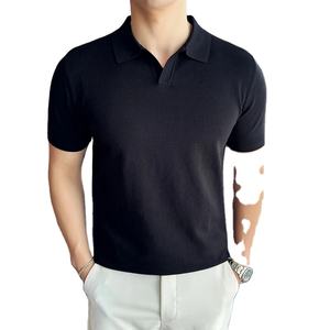 Polo de manga corta de alta elasticidad para hombre, Camiseta de punto con solapa informal sólida ligera de seda de verano 2025, ropa para hombre - Product Image 2