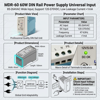 Alimentation à découpage sur rail DIN 60W 24V 12V 5V 48V Convertisseur AC/DC pour CCTV, PLC et contrôle industriel