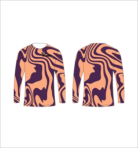 T-shirt à manches longues personnalisé par sublimation, motif tourbillon pêche-violet, col rond, vêtements de sport haute performance, Ferocious Clothing, vente en gros - Product Image 1