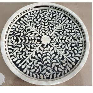 Bandeja de Servicio con Incrustaciones de Hueso de Estilo Único para Decoración de Mesa de Bodas, Catering, Bandeja de Madera para Servir Platos Deliciosos - Product Image 1