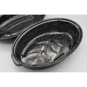 Olla de cazuela de metal de forma ovalada con dos manijas y tapa de color negro para cocinar y servir suministros de utensilios de cocina - Product Image 4