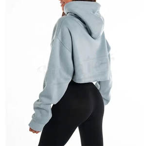 Sudadera Corta de Alta Calidad al por Mayor de Fábrica, Conjunto de Sudadera Corta para Mujer, Tallas Grandes, Sudaderas con Capucha Beige - Product Image 6