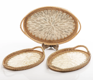 New Look Eco Friendly Wedding Party Tabletop Decor Catering <b>Serving</b> <b>Tray</b> Rattan <b>Serving</b> Dish Bone Inlay Finishing <b>Rounded</b> Shape - Product Image 4