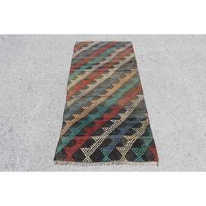 Tapis turc 2,6 x 5,8 pieds, tapis Kilim, tapis à bordure rouge en laine - Product Image 1