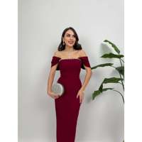 Gaun Maxi Wanita MissJANELL Warna Burgundy Polos Elegan Bordir Dada Lengan Panjang Bahan Spandex-Polyester Siluet A-Line