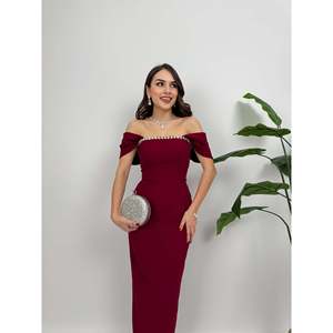 MissJanell <b>White</b> <b>Maxi</b> Dress with Embroidered Bust Detail, Elegant Polyester Spandex Blend for Women, Long Sleeve Casual Party - Product Image 3
