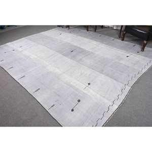 Alfombra de lana turca Vintage Chic 9x10ft tejido plano de retazos grises para decoraciones de sala de estar con respaldo de látex - Product Image 3